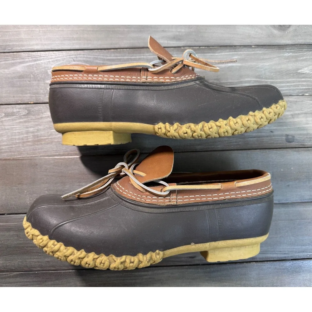 L.L. Bean Men's 9 Wide Rubber Moc Brown Leather Duck Boots Made in Maine 175061